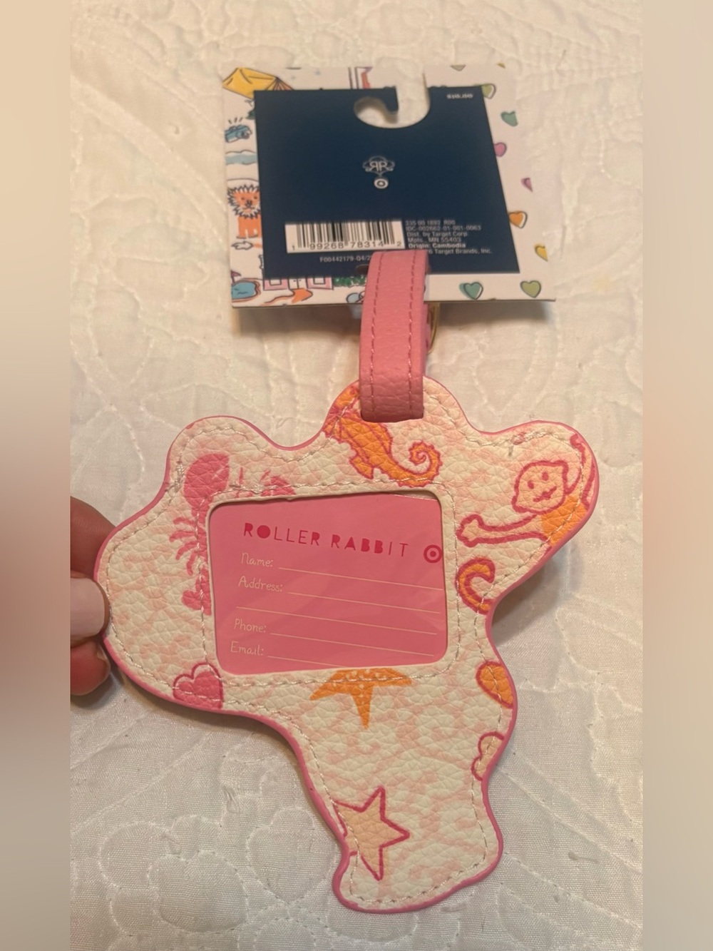 Roller Rabbit Pink and Orange Monkey Luggage Tag - Picture 4 of 4
